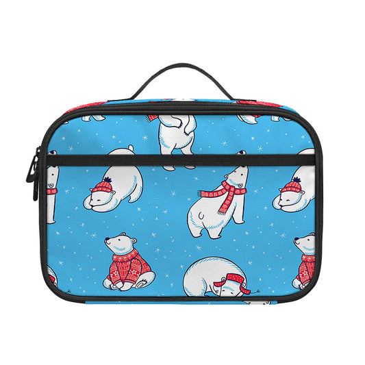 Xmas Polar Bear Pattern Print Portable Lunch Bag