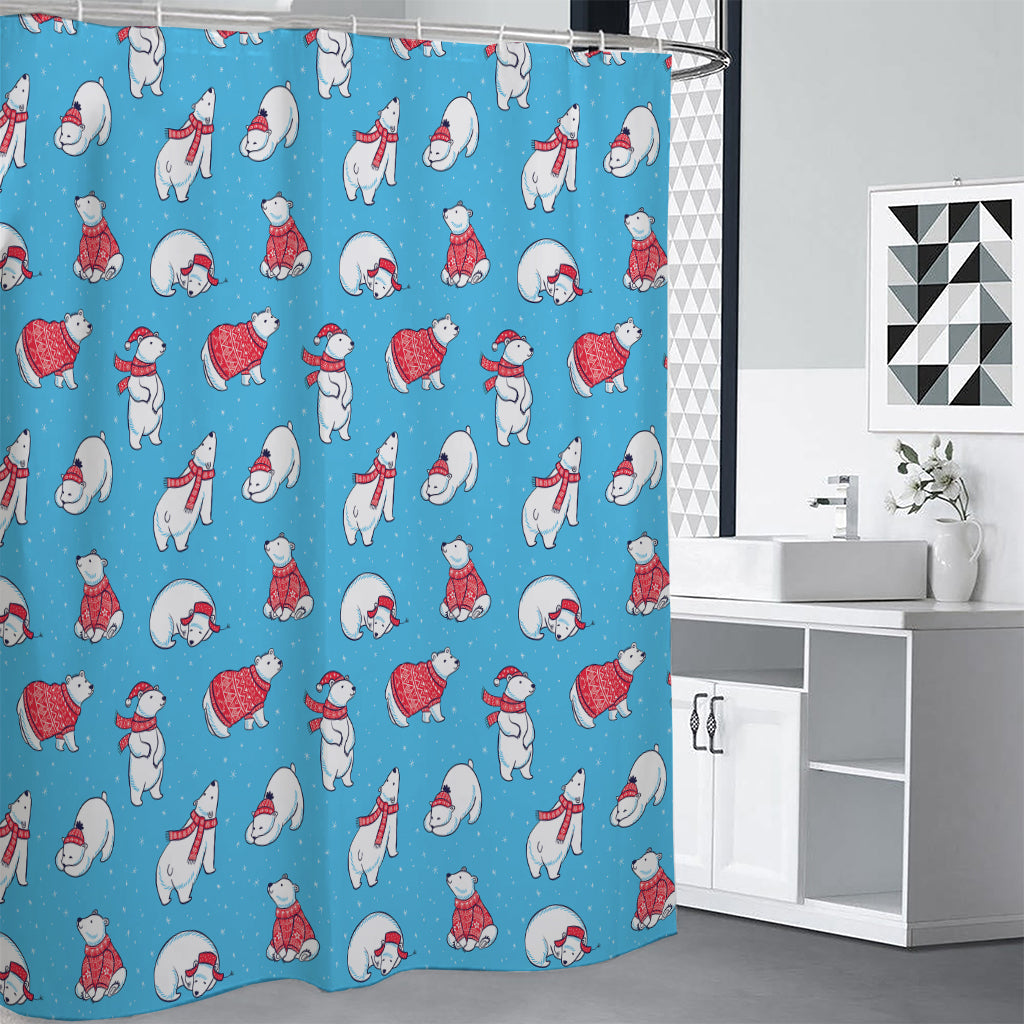 Xmas Polar Bear Pattern Print Premium Shower Curtain