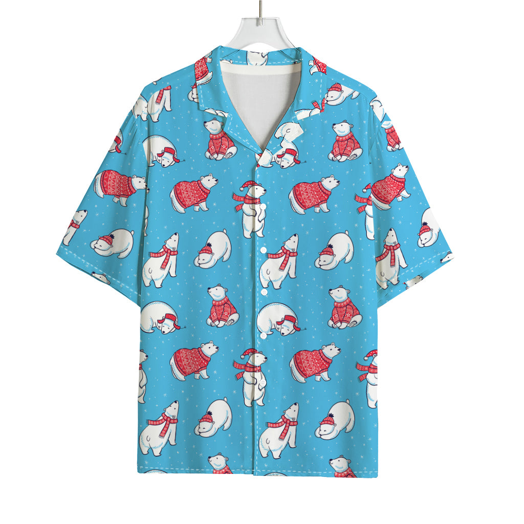 Xmas Polar Bear Pattern Print Rayon Hawaiian Shirt