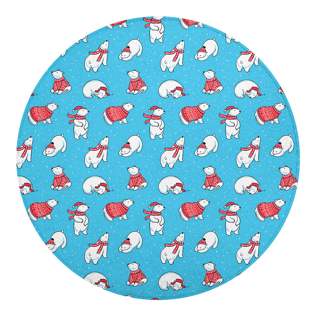 Xmas Polar Bear Pattern Print Round Blanket