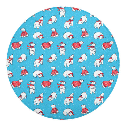 Xmas Polar Bear Pattern Print Round Blanket