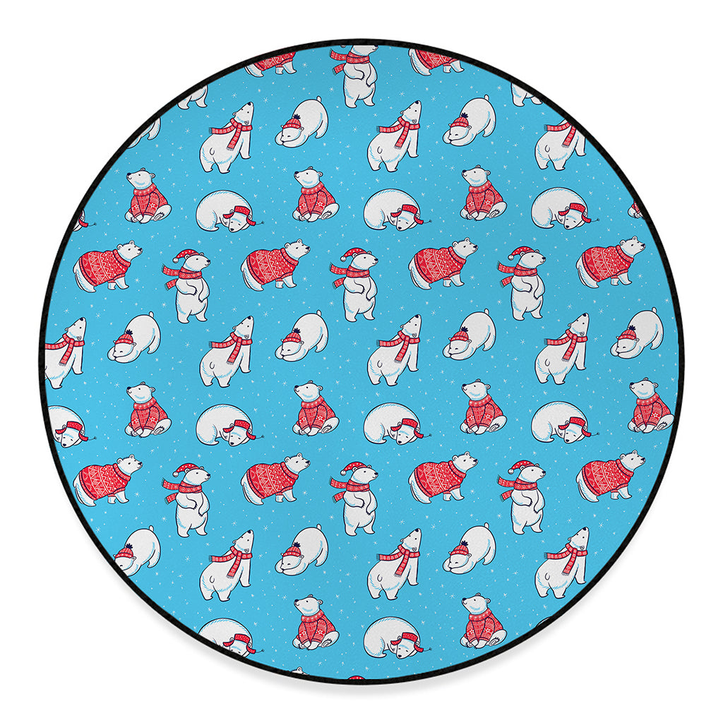Xmas Polar Bear Pattern Print Round Floor Mat