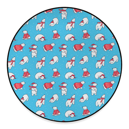 Xmas Polar Bear Pattern Print Round Floor Mat