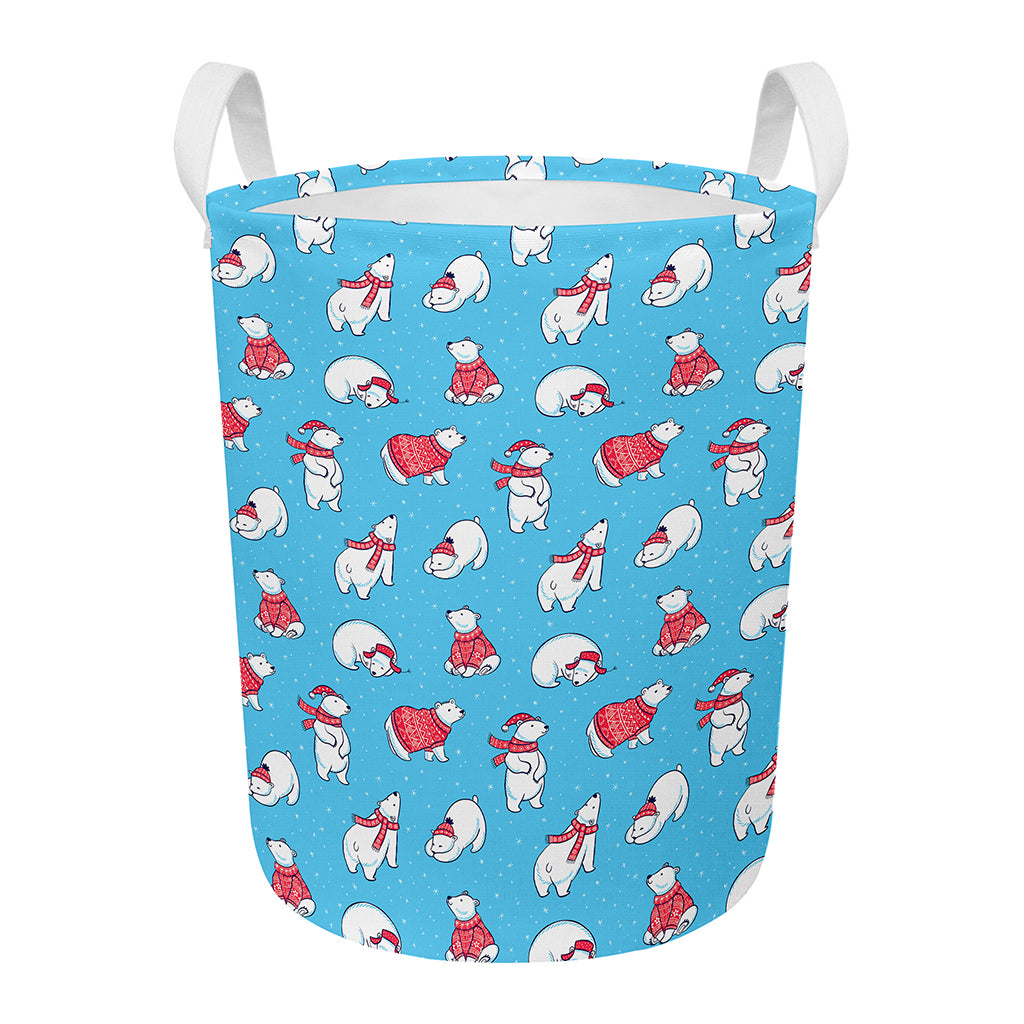 Xmas Polar Bear Pattern Print Round Laundry Basket