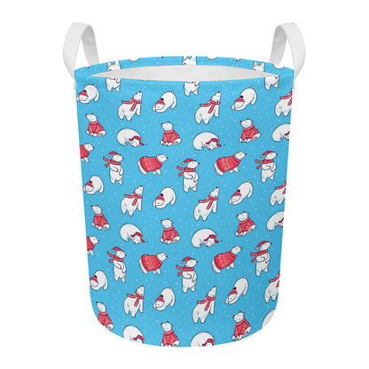 Xmas Polar Bear Pattern Print Round Laundry Basket