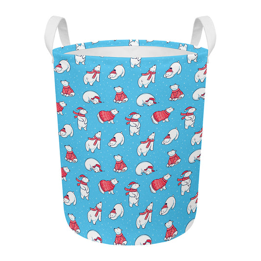 Xmas Polar Bear Pattern Print Round Laundry Basket