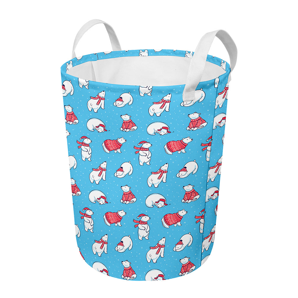 Xmas Polar Bear Pattern Print Round Laundry Basket