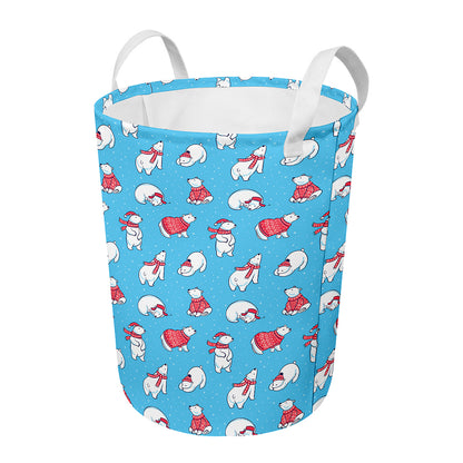 Xmas Polar Bear Pattern Print Round Laundry Basket