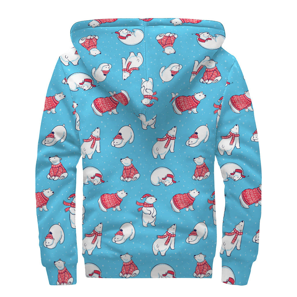 Xmas Polar Bear Pattern Print Sherpa Lined Zip Up Hoodie