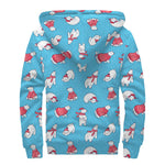 Xmas Polar Bear Pattern Print Sherpa Lined Zip Up Hoodie