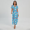 Xmas Polar Bear Pattern Print Short Sleeve Maxi Dress