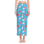 Xmas Polar Bear Pattern Print Side Slit Maxi Skirt