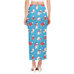 Xmas Polar Bear Pattern Print Side Slit Maxi Skirt