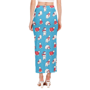 Xmas Polar Bear Pattern Print Side Slit Maxi Skirt