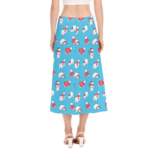 Xmas Polar Bear Pattern Print Side Slit Midi Skirt