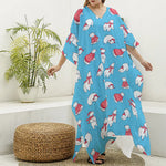 Xmas Polar Bear Pattern Print Silk V-Neck Kaftan Dress