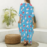 Xmas Polar Bear Pattern Print Silk V-Neck Kaftan Dress