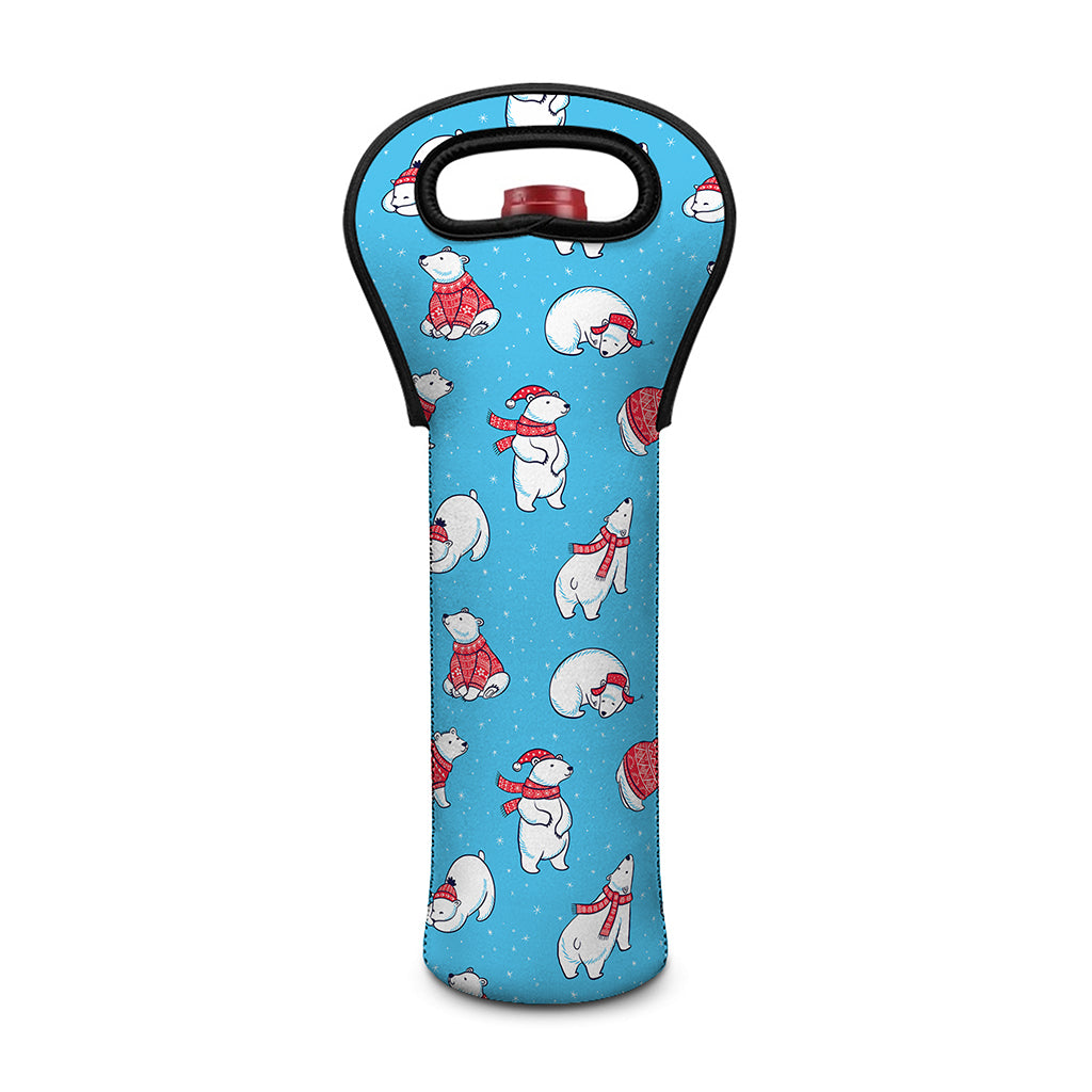 Xmas Polar Bear Pattern Print Single Neoprene Wine Tote