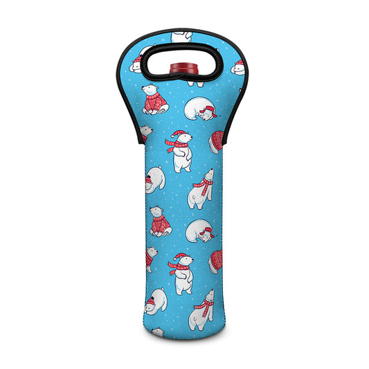 Xmas Polar Bear Pattern Print Single Neoprene Wine Tote