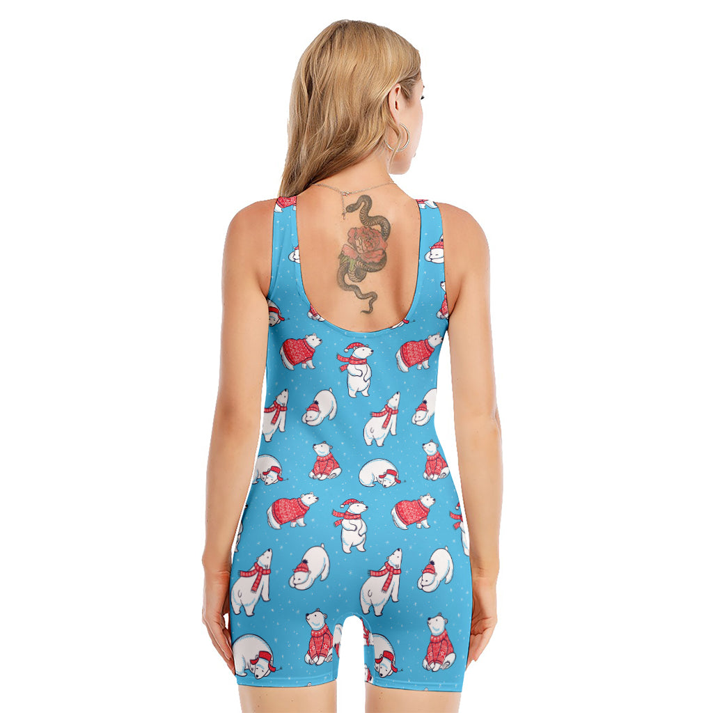 Xmas Polar Bear Pattern Print Sleeveless One Piece Swimsuit