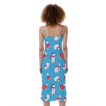 Xmas Polar Bear Pattern Print Slim Fit Midi Cami Dress