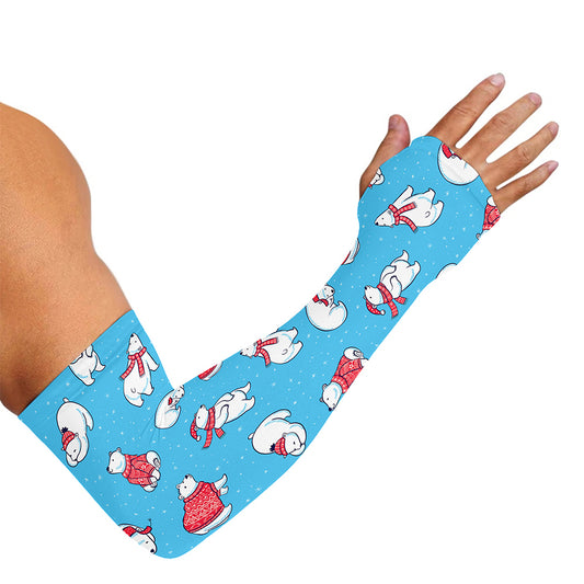 Xmas Polar Bear Pattern Print Sun Protection Arm Sleeves