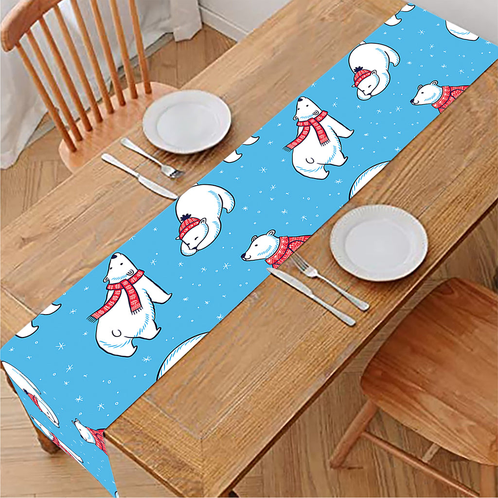 Xmas Polar Bear Pattern Print Table Runner