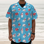 Xmas Polar Bear Pattern Print Textured Short Sleeve Shirt