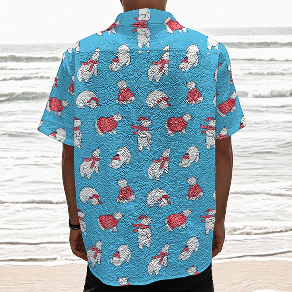 Xmas Polar Bear Pattern Print Textured Short Sleeve Shirt