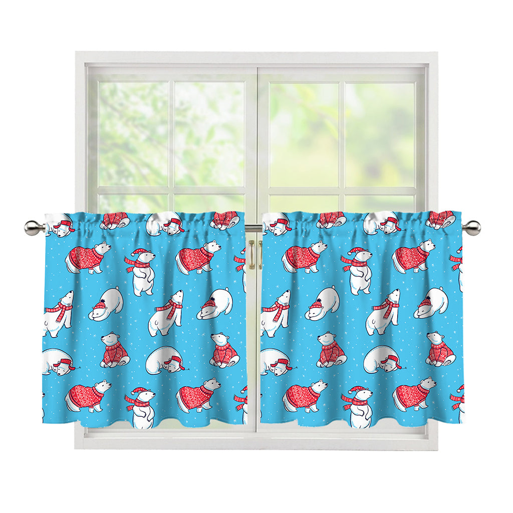 Xmas Polar Bear Pattern Print Tier Curtains