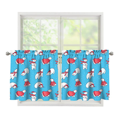 Xmas Polar Bear Pattern Print Tier Curtains