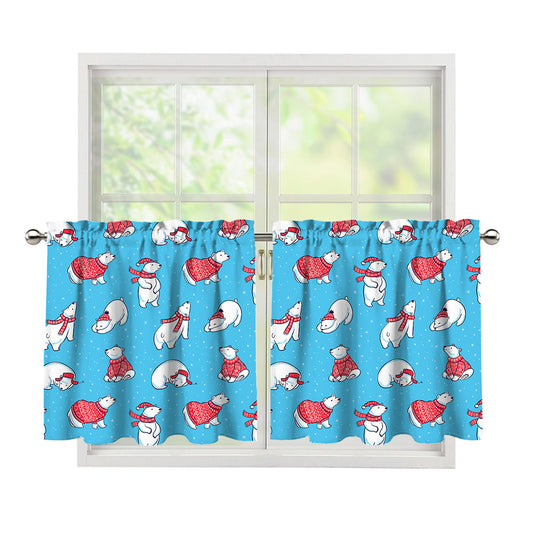 Xmas Polar Bear Pattern Print Tier Curtains