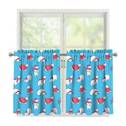 Xmas Polar Bear Pattern Print Tier Curtains