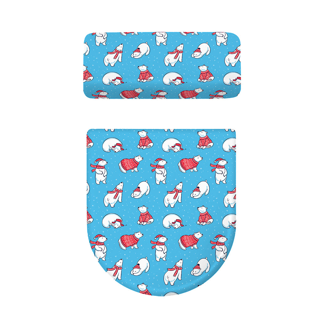 Xmas Polar Bear Pattern Print Toilet Lid And Tank Cover Set