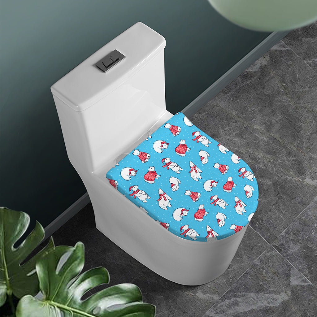 Xmas Polar Bear Pattern Print Toilet Lid Cover