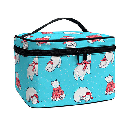 Xmas Polar Bear Pattern Print Travel Makeup Bag
