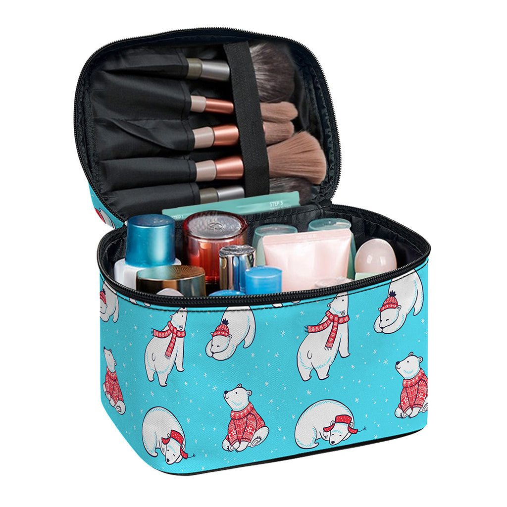 Xmas Polar Bear Pattern Print Travel Makeup Bag
