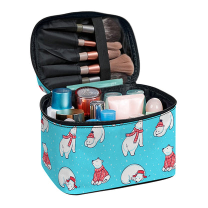 Xmas Polar Bear Pattern Print Travel Makeup Bag