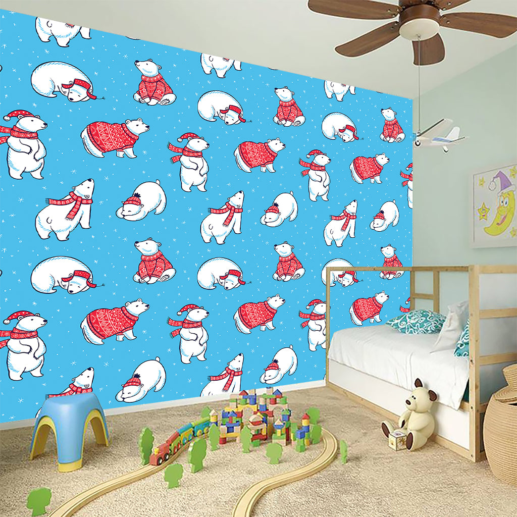 Xmas Polar Bear Pattern Print Wall Sticker