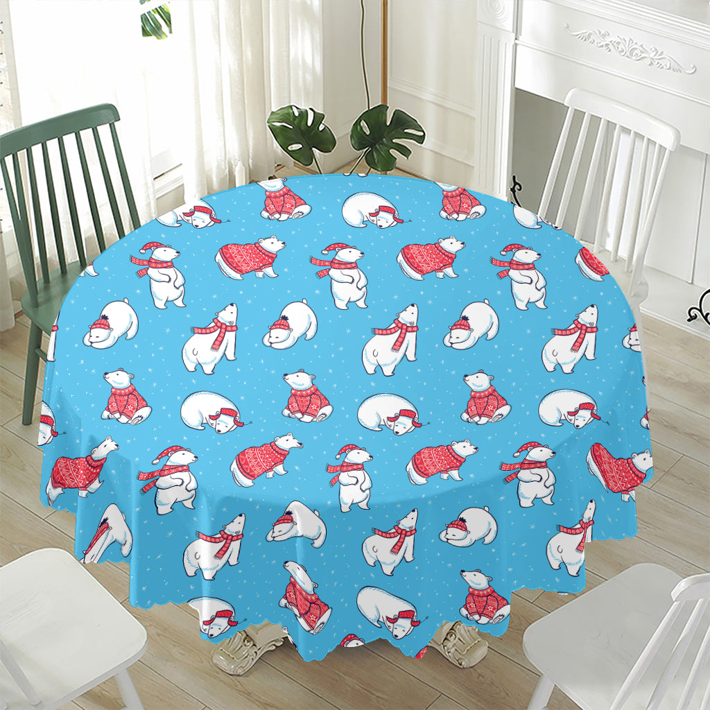 Xmas Polar Bear Pattern Print Waterproof Round Tablecloth