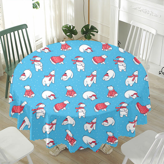 Xmas Polar Bear Pattern Print Waterproof Round Tablecloth