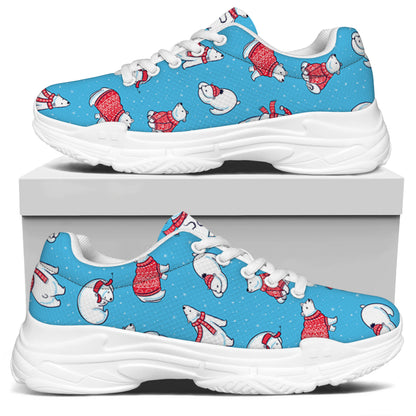 Xmas Polar Bear Pattern Print White Chunky Shoes