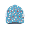Xmas Polar Bear Pattern Print White Mesh Trucker Hat