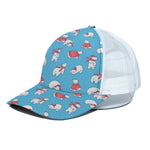 Xmas Polar Bear Pattern Print White Mesh Trucker Cap