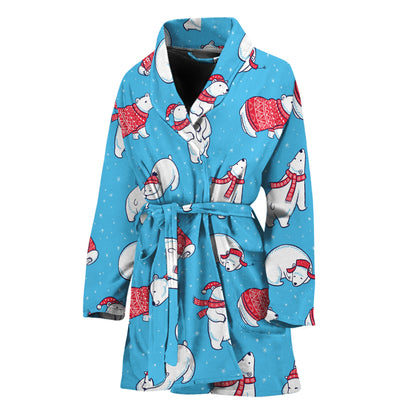 Xmas Polar Bear Pattern Print Women's Bathrobe