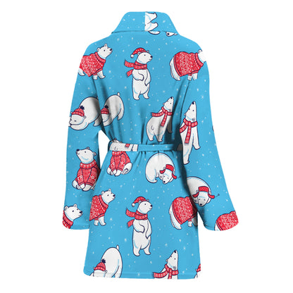 Xmas Polar Bear Pattern Print Women's Bathrobe