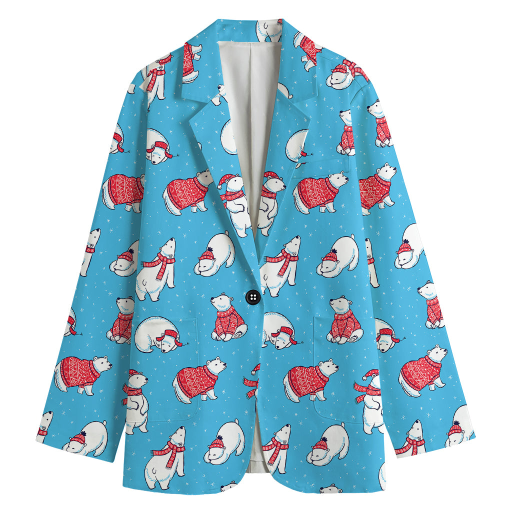 Xmas Polar Bear Pattern Print Women's Blazer