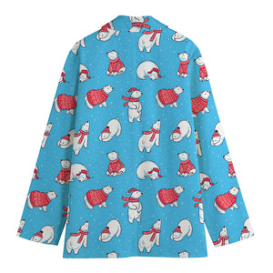 Xmas Polar Bear Pattern Print Women's Blazer