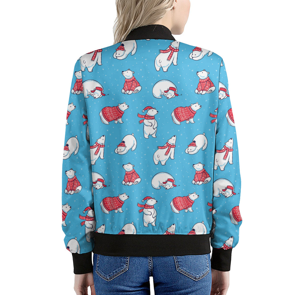 Xmas Polar Bear Pattern Print Women's Bomber Jacket