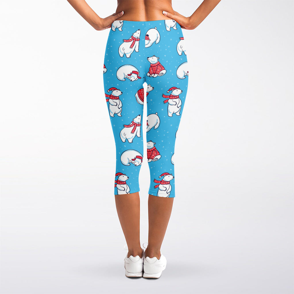 Xmas Polar Bear Pattern Print Women's Capri Leggings